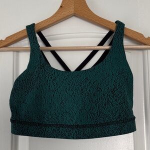 Lululemon Energy Bra in Power Luxtreme Spray Jacquard Hunter Green Black, sz 6